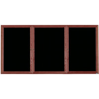 Aarco CDC4896-3 48 inch x 96 inch Enclosed Indoor Hinged Locking 3 Door Black Felt Message Board with Cherry Frame