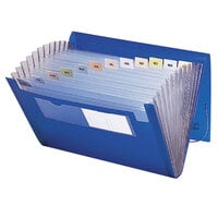 Smead 70876 Letter Size Poly 12-Pocket Expanding File - Clear Index Dividers, Flap and Cord Closure, Blue