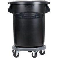 Rubbermaid BRUTE 20 Gallon Black Executive Round Trash Can with Lid and Dolly