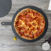 Epicurean 18 inch Slate Richlite Wood Fiber Round Pizza Board with 5 inch Handle 429-231802