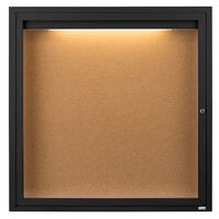 Aarco DCC3636RIBK 36" x 36" Enclosed Hinged Locking 1 Door Powder Coated Black Finish Indoor Lighted Bulletin Board Cabinet