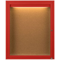 Aarco Enclosed Hinged Locking 1 Door Powder Coated Red Finish Indoor Lighted Bulletin Board Cabinet