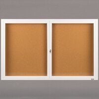 Aarco DCC3660RW 36" x 60" Enclosed Hinged Locking 2 Door Powder Coated White Finish Indoor Bulletin Board Cabinet