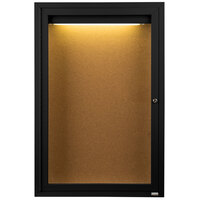 Aarco DCC4836RIBK 48" x 36" Enclosed Hinged Locking 1 Door Powder Coated Black Finish Indoor Lighted Bulletin Board Cabinet