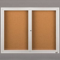 Aarco Enclosed Hinged Locking 2 Door Powder Coated White Finish Indoor Bulletin Board Cabinet