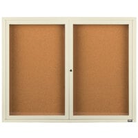 Aarco Enclosed Hinged Locking 2 Door Powder Coated Ivory Finish Indoor Bulletin Board Cabinet
