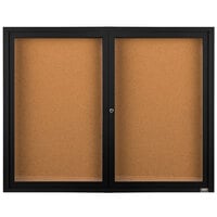 Aarco Enclosed Hinged Locking 2 Door Powder Coated Black Finish Indoor Bulletin Board Cabinet