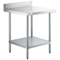 Regency 30 inch x 30 inch 18-Gauge 304 Stainless Steel Commercial Work Table with 4 inch Backsplash and Galvanized Undershelf