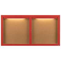 Aarco DCC3672RIR 36" x 72" Enclosed Hinged Locking 2 Door Powder Coated Red Finish Indoor Lighted Bulletin Board Cabinet