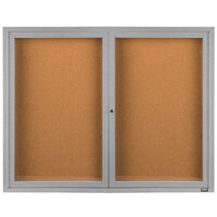Aarco DCC3648R 36 inch x 48 inch Enclosed Hinged Locking 2 Door Satin Anodized Finish Indoor Bulletin Board Cabinet