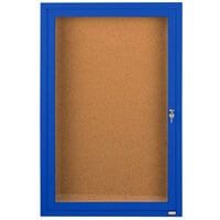 Aarco DCC2412RB 24 inch x 12 inch Enclosed Hinged Locking 1 Door Powder Coated Blue Finish Indoor Bulletin Board Cabinet