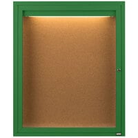 Aarco DCC2418RIG 24 inch x 18 inch Enclosed Hinged Locking 1 Door Powder Coated Green Finish Indoor Lighted Bulletin Board Cabinet