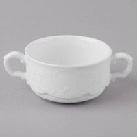 Schonwald 9062728 Marquis 9.5 oz. Continental White Porcelain Two-Handled Soup Cup - 12/Case