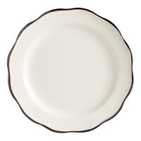 Acopa 7 3/8" Ivory (American White) Scalloped Edge Stoneware Plate with Black Band - 36/Case