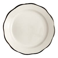 Acopa 7 3/8" Ivory (American White) Scalloped Edge Stoneware Plate with Black Band - 36/Case