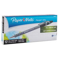 Paper Mate 9580131 FlexGrip Ultra Black Ink with Gray Barrel 0.8mm Retractable Ballpoint Pen - 12/Pack
