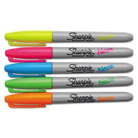 Sharpie 1860443 Assorted Neon Colors Fine Point Permanent Marker - 5/Set