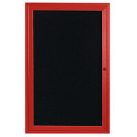 Aarco ADC2412R 24 inch x 12 inch Enclosed Hinged Locking 1 Door Powder Coated Red Aluminum Indoor Message Center with Black Letter Board