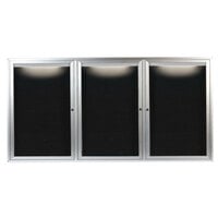 Aarco Enclosed Hinged Locking 3 Door Satin Anodized Finish Aluminum Indoor Lighted Message Center with Black Letter Board