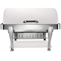 Bon Chef 19040CH-BIANCO Elite Rectangle 8 Qt. Dripless Bianco Finish with Chrome Accents Roll Top Chafer with Roman Legs