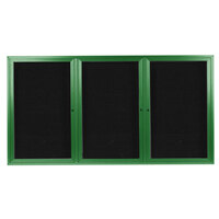 Aarco ADC4896-3G 48" x 96" Enclosed Hinged Locking 3 Door Powder Coated Green Aluminum Indoor Message Center with Black Letter Board