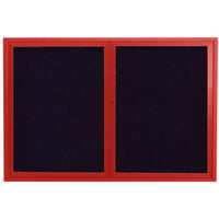 Aarco Enclosed Hinged Locking 2 Door Powder Coated Red Aluminum Indoor Message Center with Black Letter Board