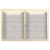Aarco Enclosed Hinged Locking 2 Door Powder Coated Ivory Outdoor Lighted Bulletin Board Cabinet
