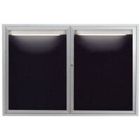 Aarco Enclosed Hinged Locking 2 Door Satin Anodized Finish Aluminum Indoor Lighted Message Center with Black Letter Board