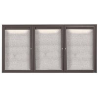 Aarco Enclosed Hinged Locking 3 Door Bronze Anodized Outdoor Lighted Bulletin Board Cabinet