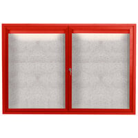 Aarco Enclosed Hinged Locking 2 Door Powder Coated Red Outdoor Lighted Bulletin Board Cabinet