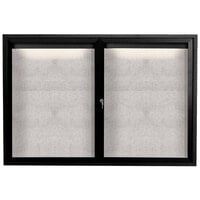 Aarco Enclosed Hinged Locking 2 Door Powder Coated Black Outdoor Lighted Bulletin Board Cabinet