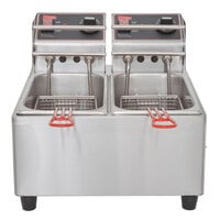 Cecilware EL2X6 Stainless Steel Electric Commerical Countertop Deep Fryer with Two 6 lb. Fry Tanks - 120V, 1800W