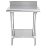 Advance Tabco KSS-300 30 inch x 30 inch 14 Gauge Work Table with Stainless Steel Undershelf and 5 inch Backsplash