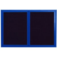 Aarco Enclosed Hinged Locking 2 Door Powder Coated Blue Aluminum Indoor Message Center with Black Letter Board