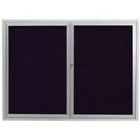 Aarco Enclosed Hinged Locking 2 Door Satin Anodized Finish Aluminum Indoor Message Center with Black Letter Board