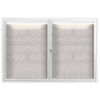 Aarco Enclosed Hinged Locking 2 Door Powder Coated White Outdoor Lighted Bulletin Board Cabinet