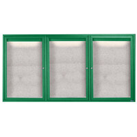 Aarco Enclosed Hinged Locking 3 Door Powder Coated Green Outdoor Lighted Bulletin Board Cabinet