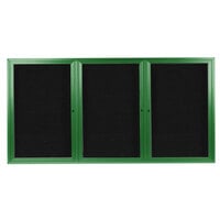 Aarco ADC3672-3G 36" x 72" Enclosed Hinged Locking 3 Door Powder Coated Green Indoor Message Center with Black Letter Board