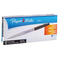 Paper Mate 8330152 Flair Black Ink with Black Barrel Ultra Fine Porous Point Stick Pen - 12/Pack