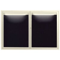 Aarco Enclosed Hinged Locking 2 Door Powder Coated Ivory Aluminum Indoor Lighted Message Center with Black Letter Board