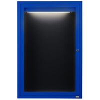 Aarco Enclosed Hinged Locking 1 Door Powder Coated Blue Aluminum Indoor Lighted Message Center with Black Letter Board