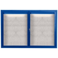 Aarco Enclosed Hinged Locking 2 Door Powder Coated Blue Outdoor Lighted Bulletin Board Cabinet