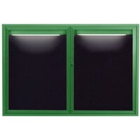 Aarco Enclosed Hinged Locking 2 Door Powder Coated Green Aluminum Indoor Lighted Message Center with Black Letter Board