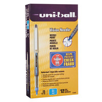 Uni-Ball 1734904 Vision Blue Ink with Silver Barrel 0.7mm Roller Ball Stick Pen - 12/Pack
