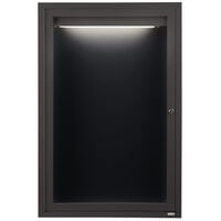 Aarco Enclosed Hinged Locking 1 Door Bronze Anodized Aluminum Indoor Lighted Message Center with Black Letter Board