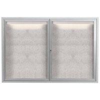Aarco Enclosed Hinged Locking 2 Door Satin Anodized Aluminum Finish Outdoor Lighted Bulletin Board Cabinet