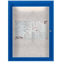 Aarco Enclosed Hinged Locking 1 Door Powder Coated Blue Outdoor Lighted Bulletin Board Cabinet