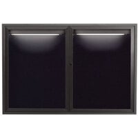 Aarco Enclosed Hinged Locking 2 Door Bronze Anodized Aluminum Indoor Lighted Message Center with Black Letter Board