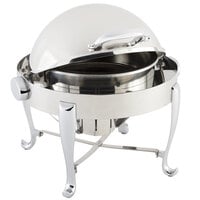 Bon Chef 19114CH Roman Sleek 3 Qt. Dripless Round Stainless Steel with Chrome Accents Roll Top Petite Chafer with Roman Legs