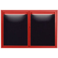 Aarco Enclosed Hinged Locking 2 Door Powder Coated Red Aluminum Indoor Lighted Message Center with Black Letter Board
